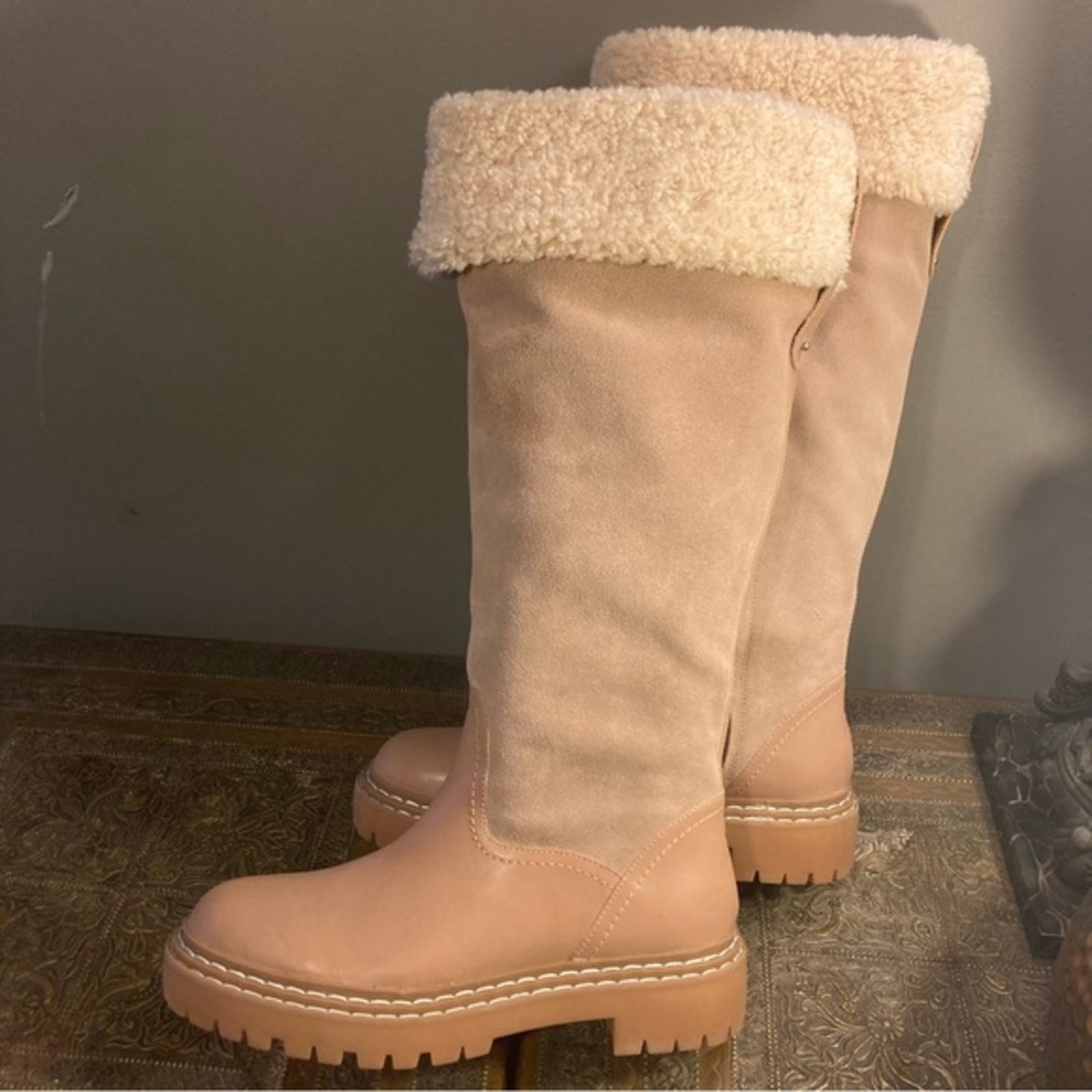 NWT Splendid Antonia knee high boot warm sand lug sole shearling size 8.5